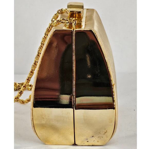 JESSICA MCCLINTOCK VINTAGE BLACK SATIN EVENING BAG 4"H x 5"L x 3"W 22" CHAIN - Picture 6 of 15